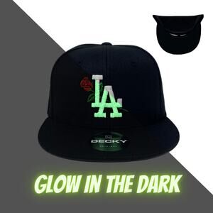 Los Angeles LA Rose Flower White Snapback Hat All Black GLOW In The Dark